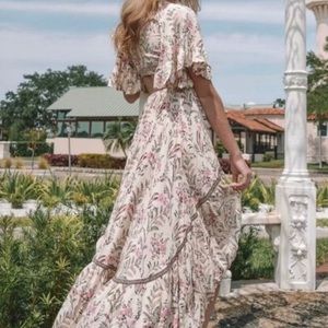 Dresses - Boho Floral Print Deep V Tie High/Low Dress Dresses - Boho Floral Print Deep V Tie High/Low Dress